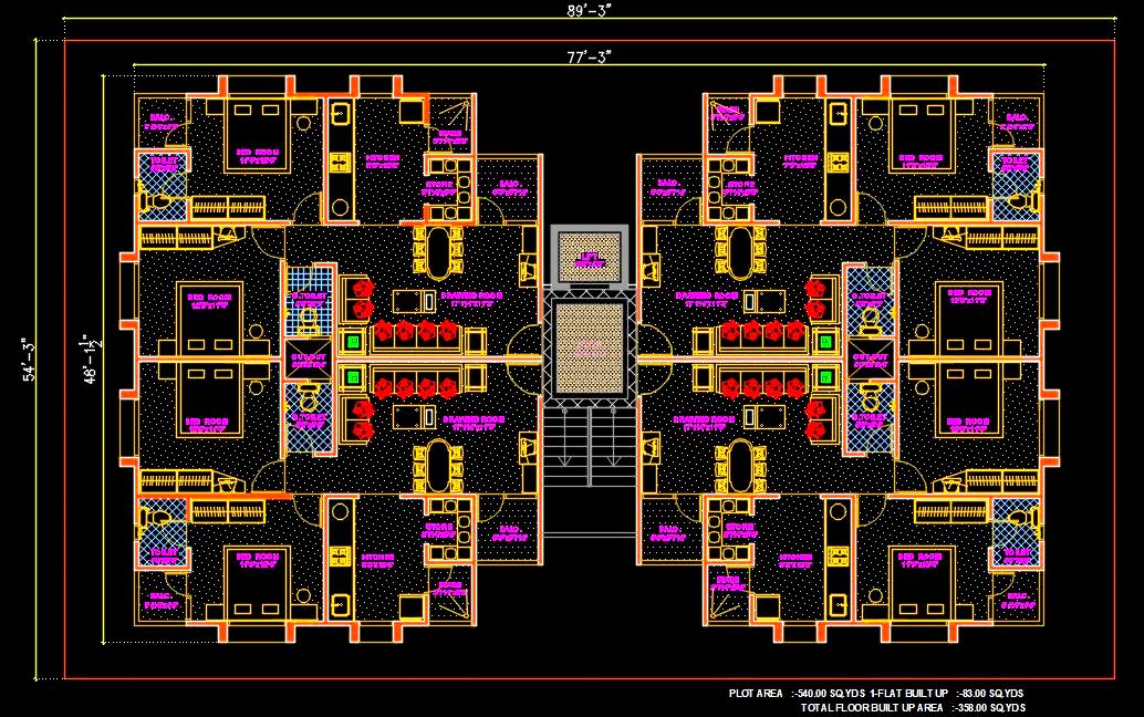 Group Housing Tower Autocad DWG- 2 BHK Apartments